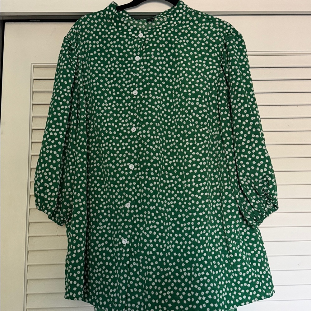SHEIN Green Top with White Floral Design